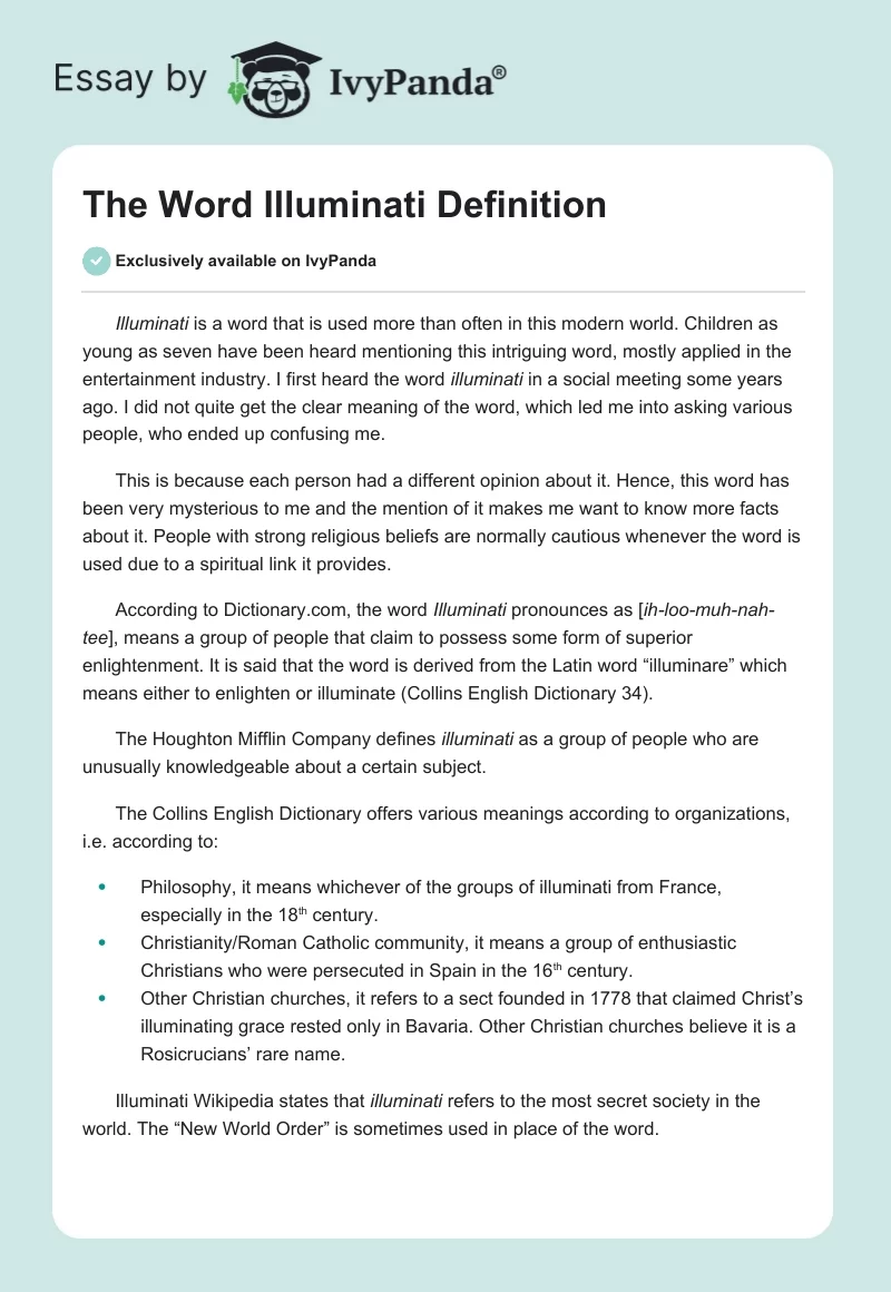The Word "Illuminati" Definition. Page 1