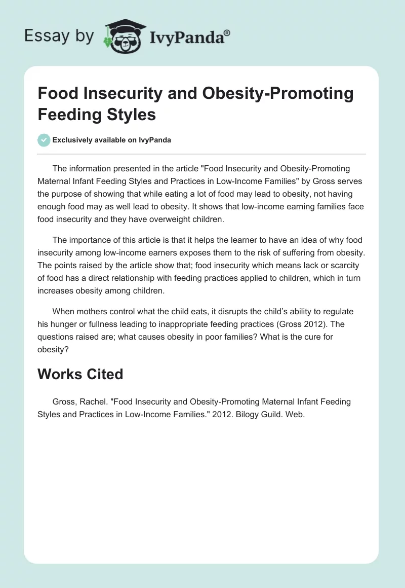 Food Insecurity and Obesity-Promoting Feeding Styles. Page 1
