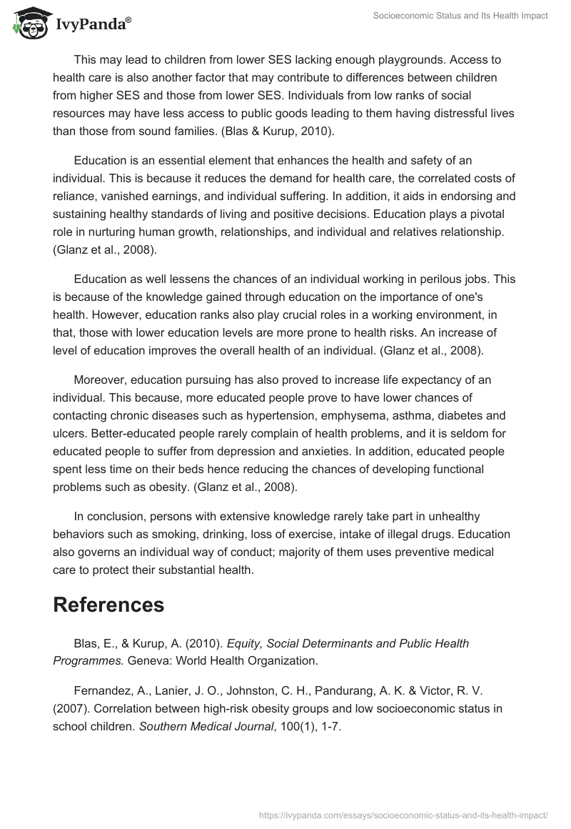 Socioeconomic Status and Its Health Impact. Page 2