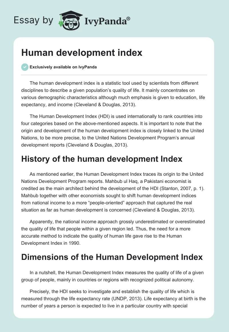 Human development index. Page 1