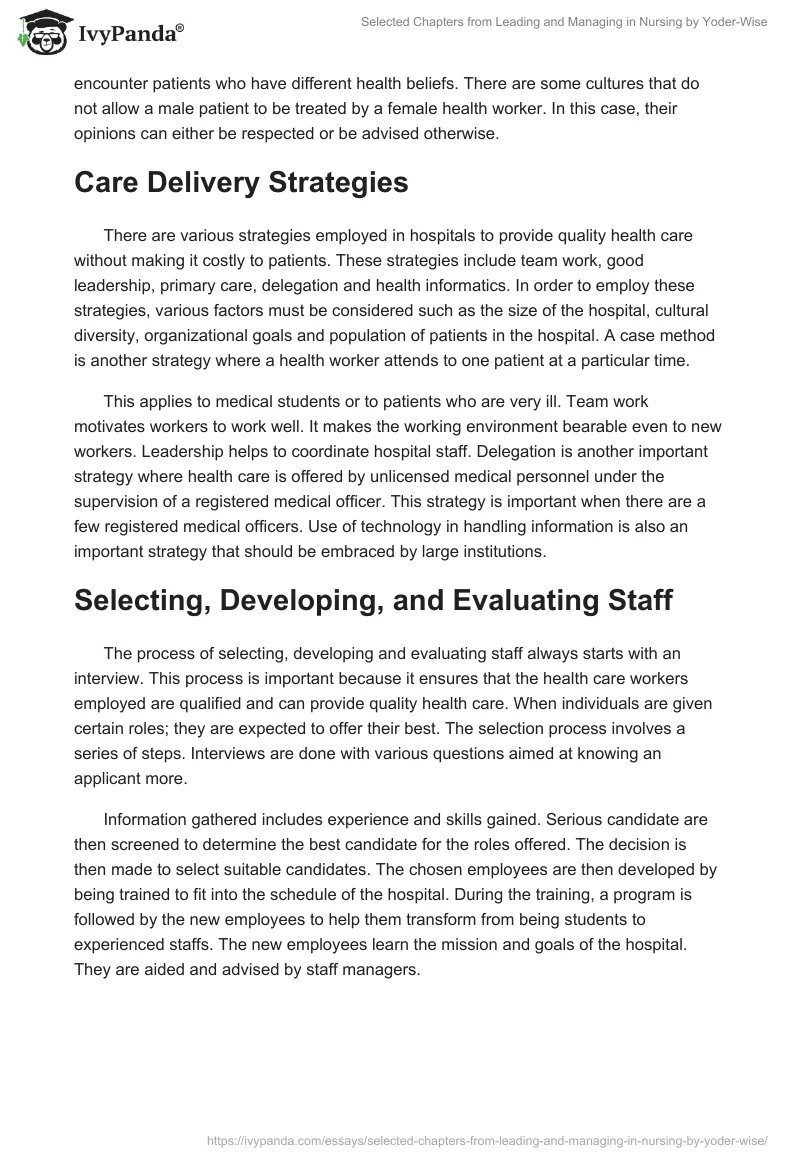 Selected Chapters from Leading and Managing in Nursing by Yoder-Wise. Page 2
