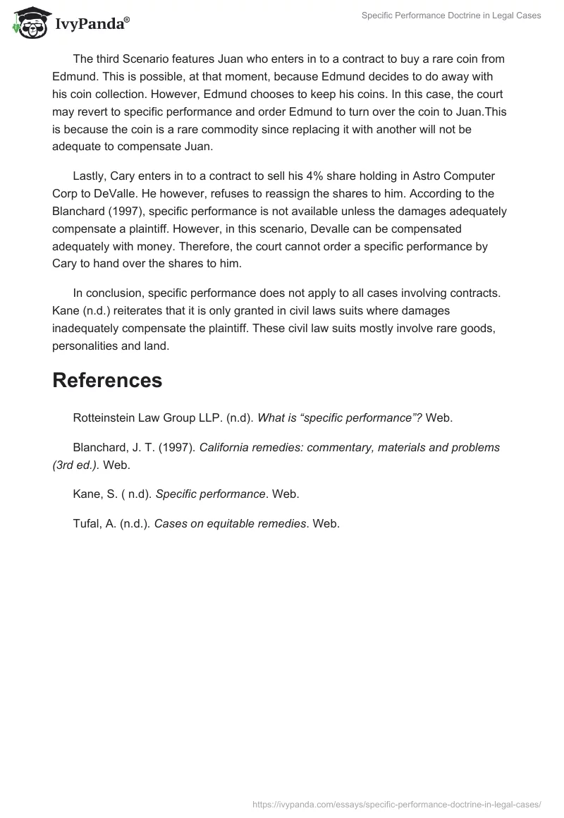 Specific Performance Doctrine in Legal Cases. Page 2
