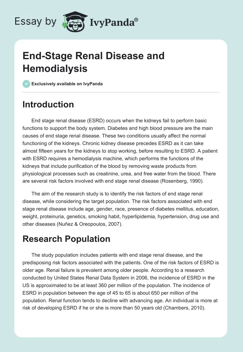 End-Stage Renal Disease and Hemodialysis. Page 1