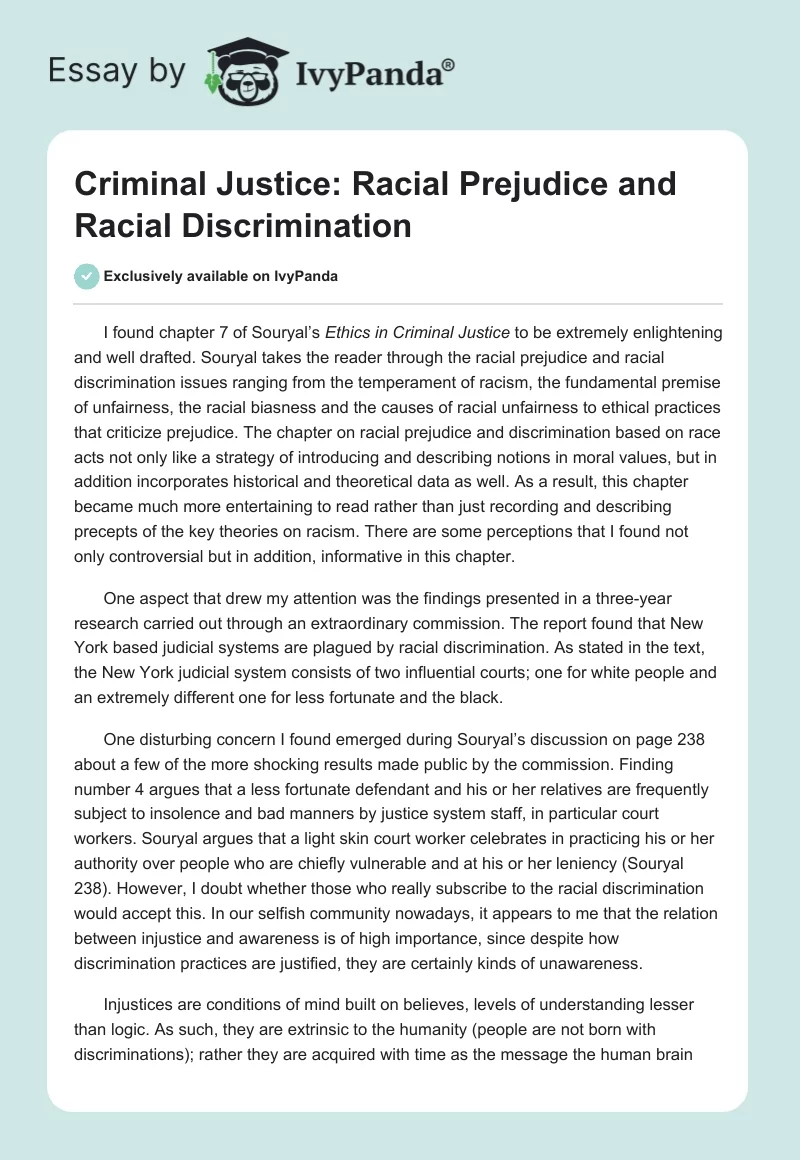Criminal Justice: Racial Prejudice and Racial Discrimination. Page 1