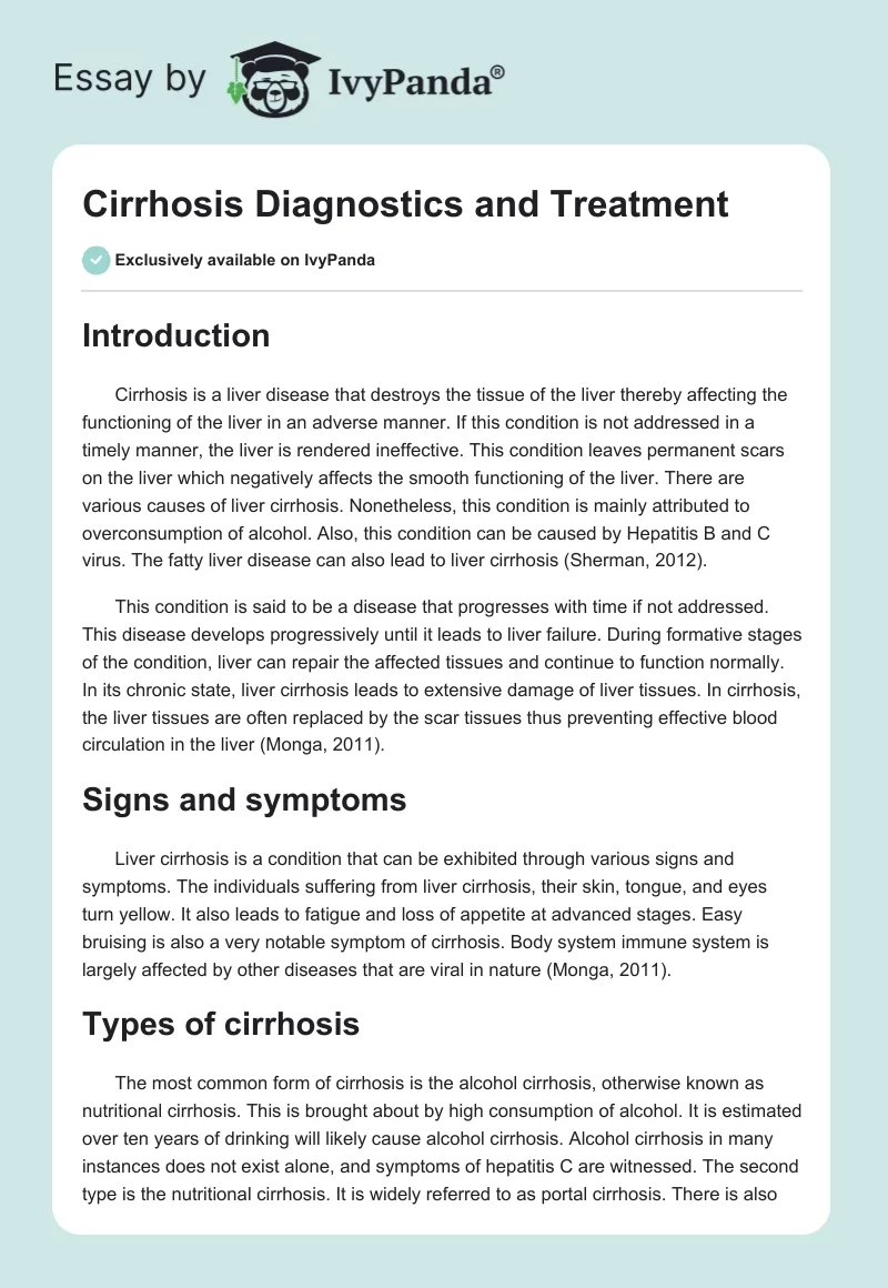 Cirrhosis Diagnostics and Treatment. Page 1