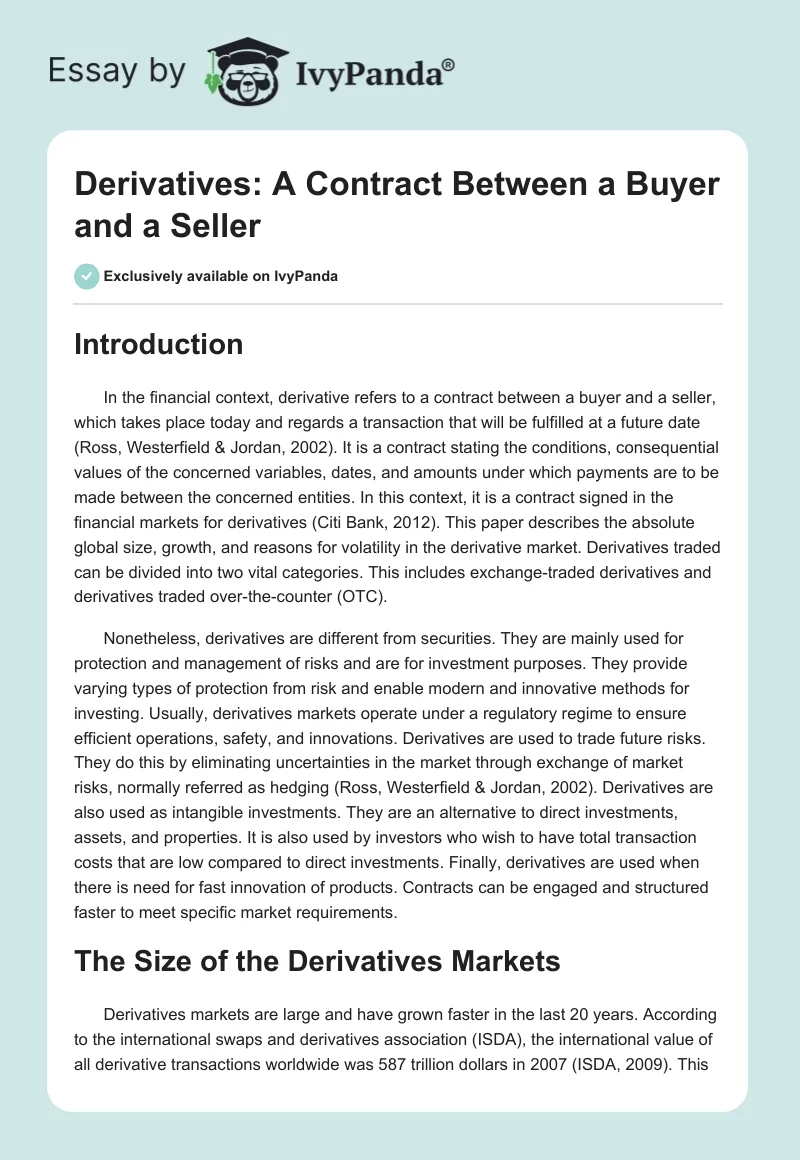Derivatives: A Contract Between a Buyer and a Seller. Page 1