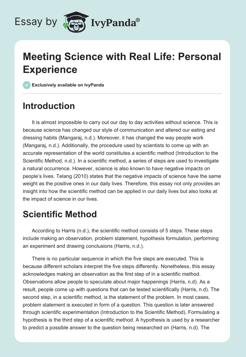 Meeting Science with Real Life: Personal Experience. Page 1