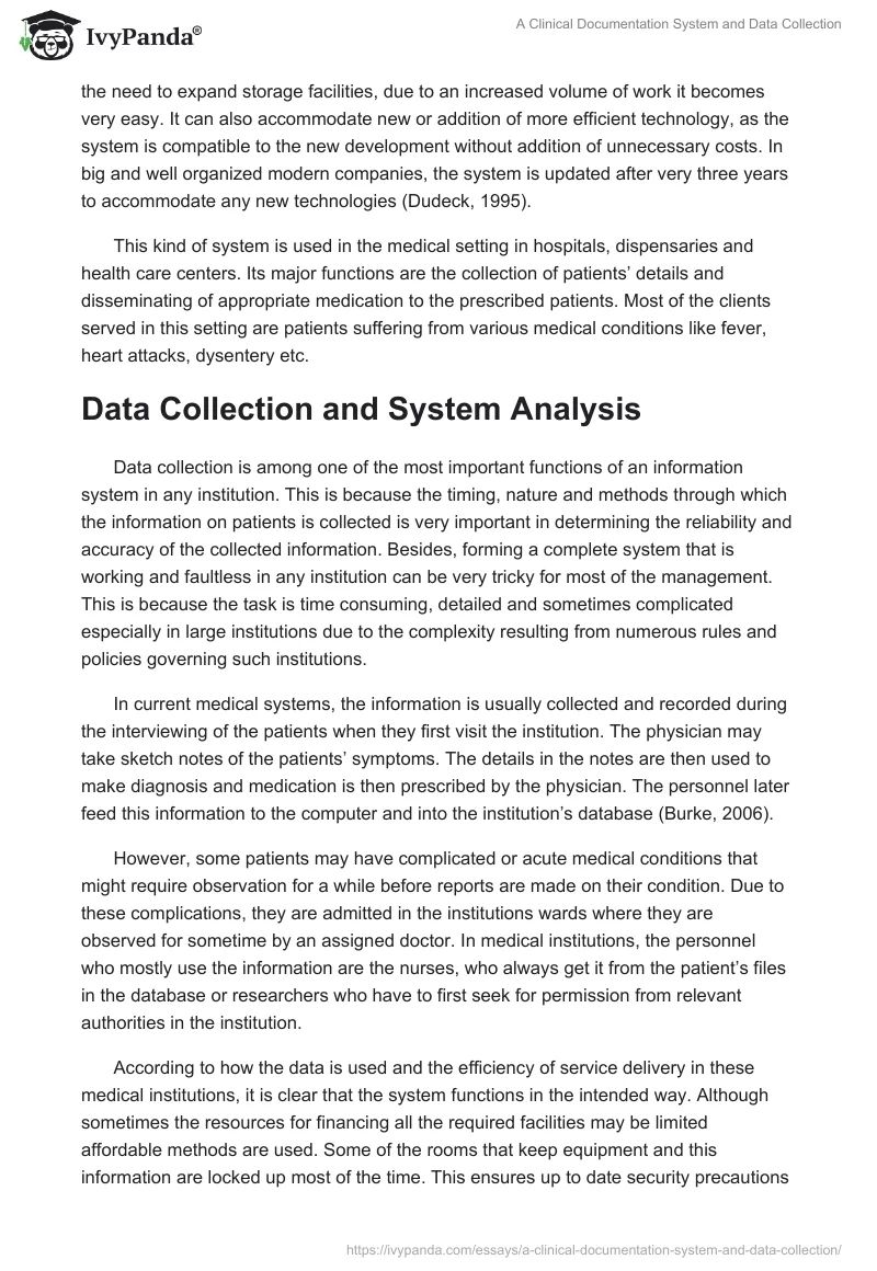 A Clinical Documentation System and Data Collection. Page 2