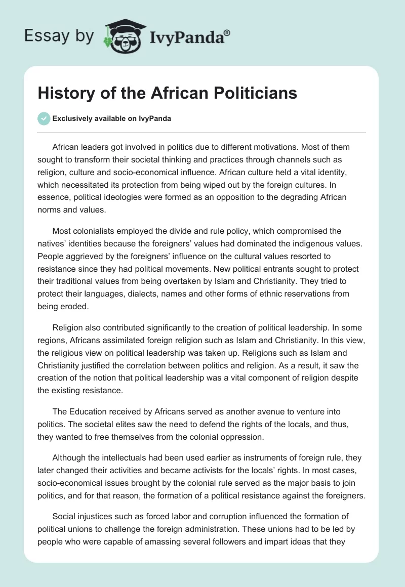 History of the African Politicians. Page 1