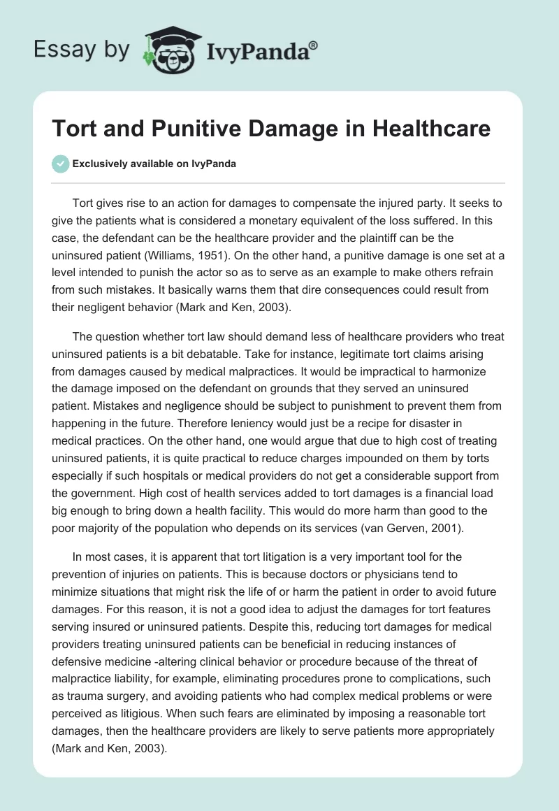 Tort and Punitive Damage in Healthcare. Page 1