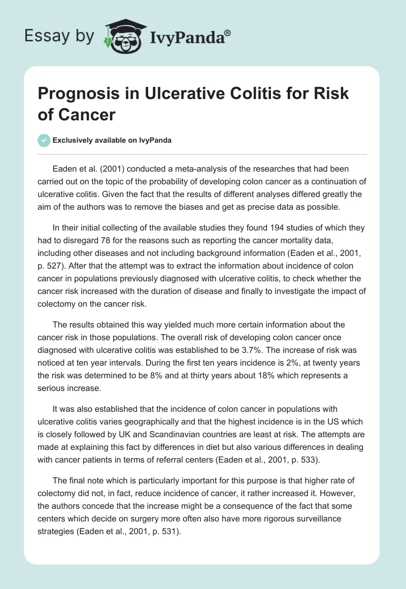 Prognosis in Ulcerative Colitis for Risk of Cancer. Page 1