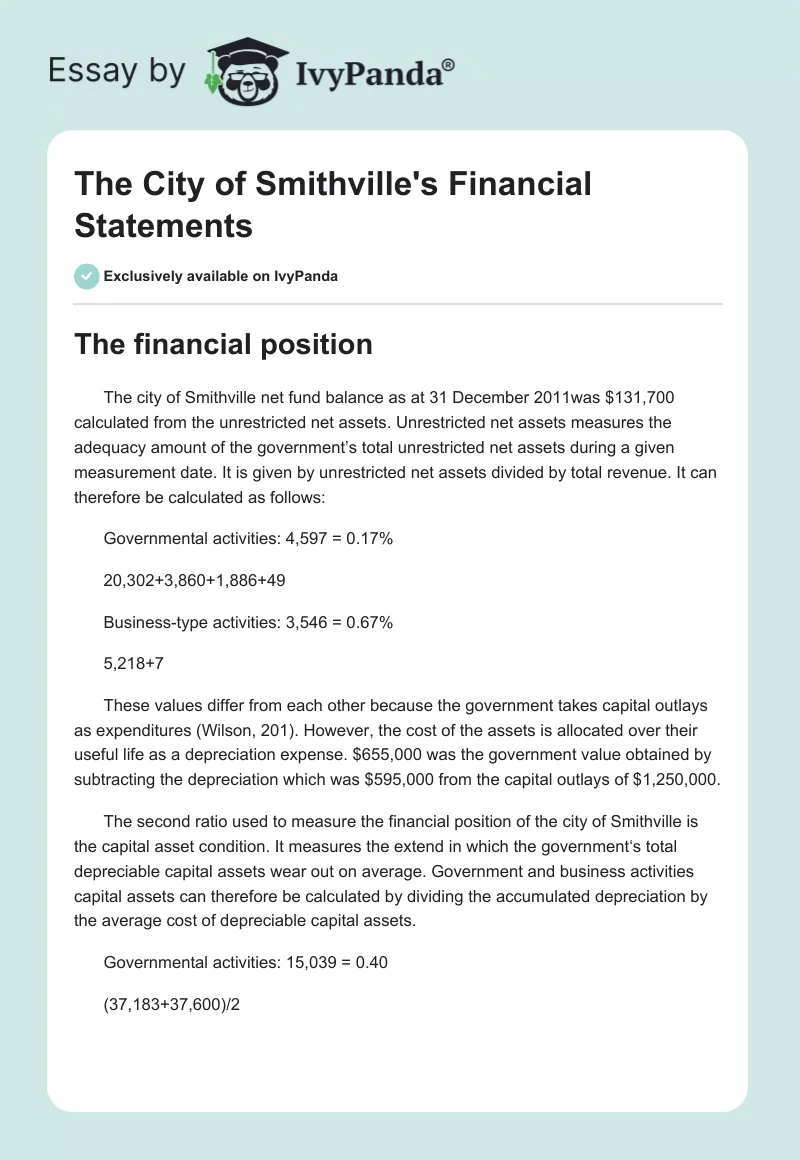 The City of Smithville's Financial Statements. Page 1