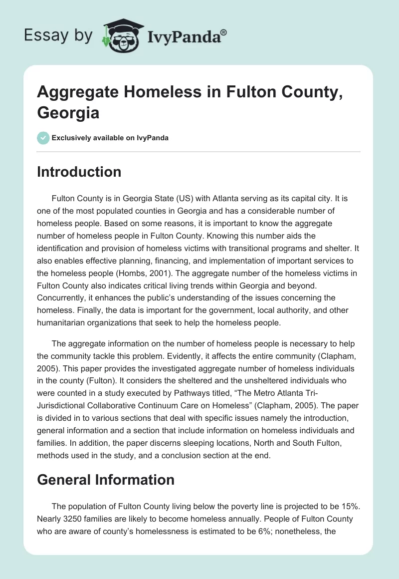 Aggregate Homeless in Fulton County, Georgia. Page 1
