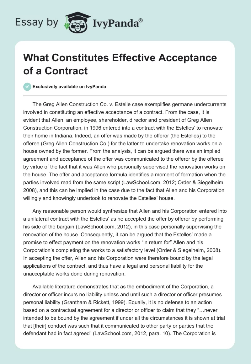 What Constitutes Effective Acceptance of a Contract. Page 1