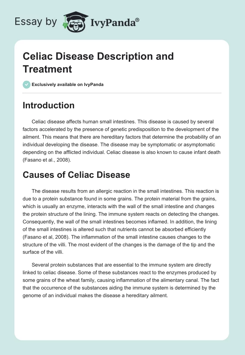 Celiac Disease Description and Treatment. Page 1