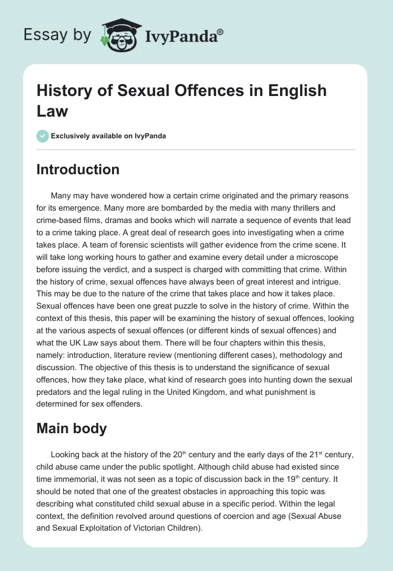History of Sexual Offences in English Law. Page 1