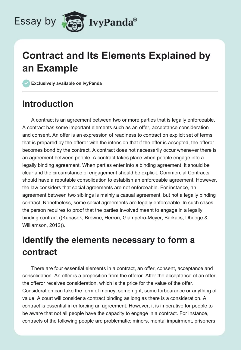Contract and Its Elements Explained by an Example. Page 1