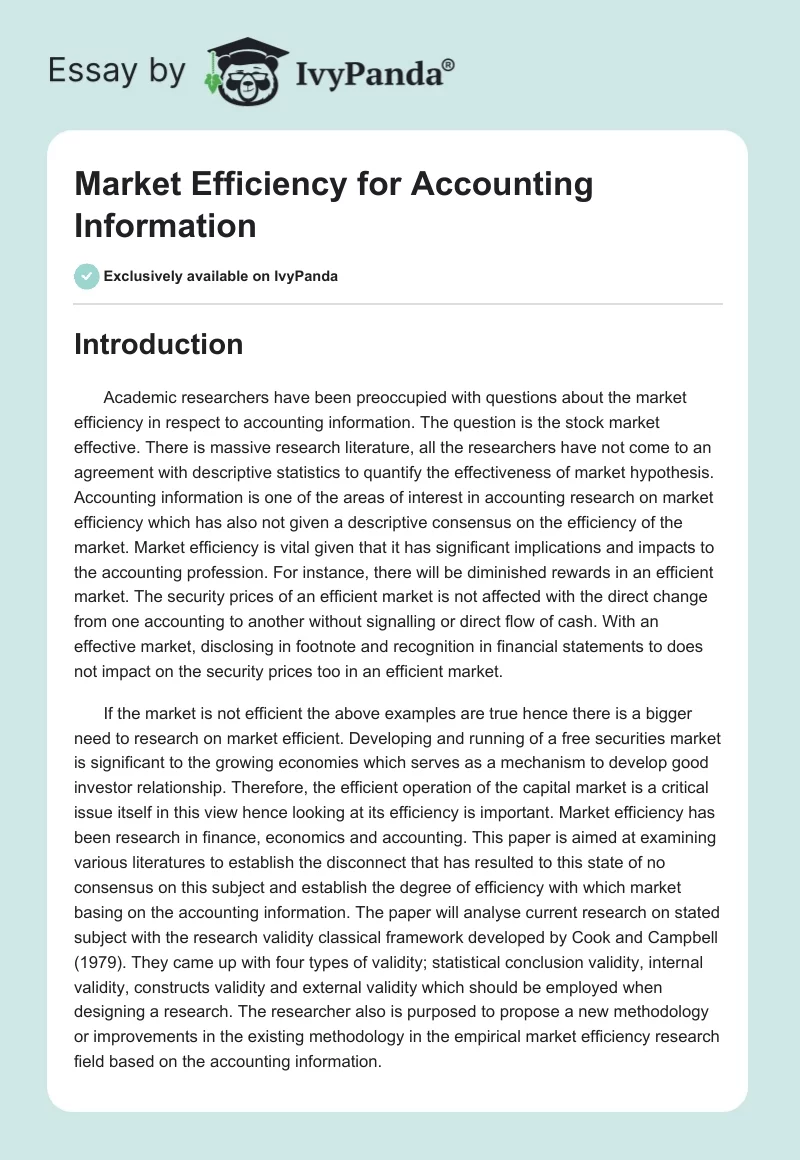 Market Efficiency for Accounting Information. Page 1