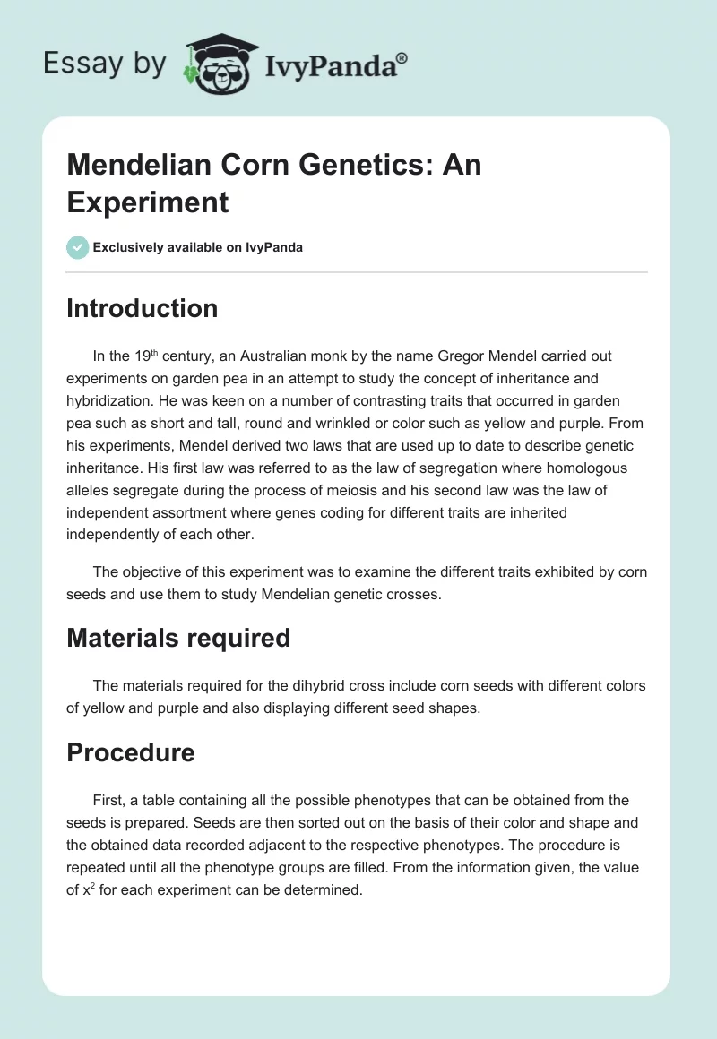 Mendelian Corn Genetics: An Experiment. Page 1