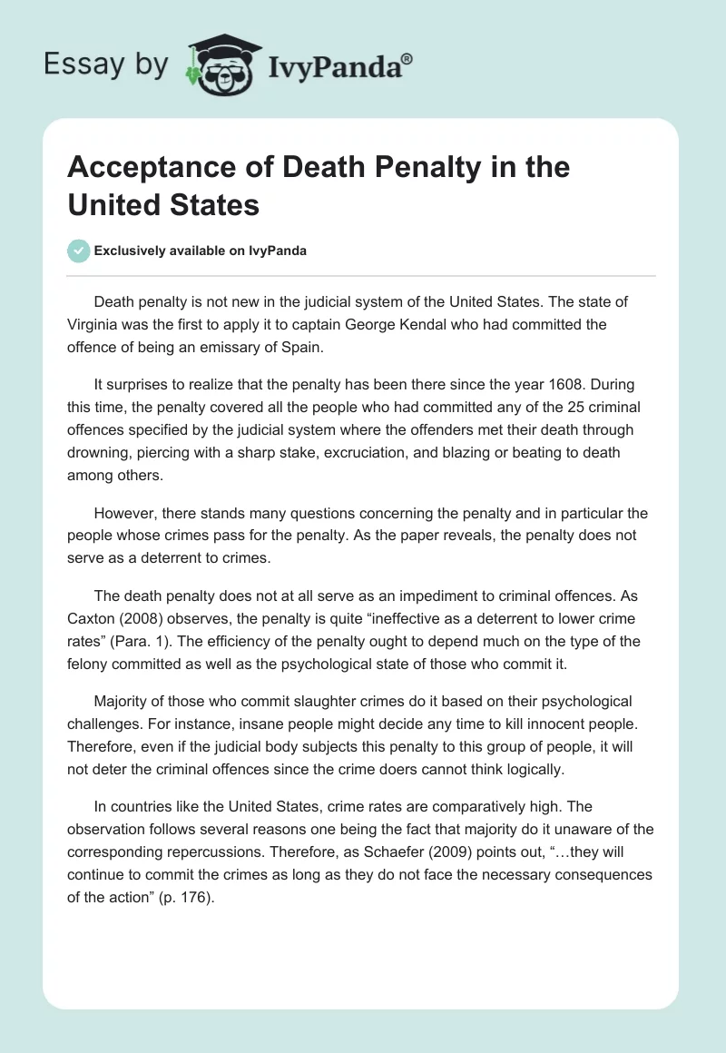 Acceptance of Death Penalty in the United States. Page 1