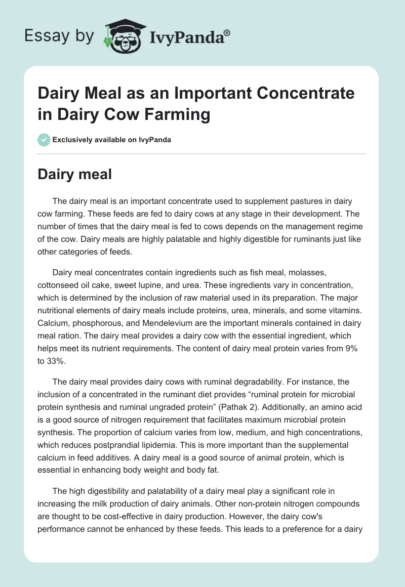 Dairy Meal as an Important Concentrate in Dairy Cow Farming. Page 1