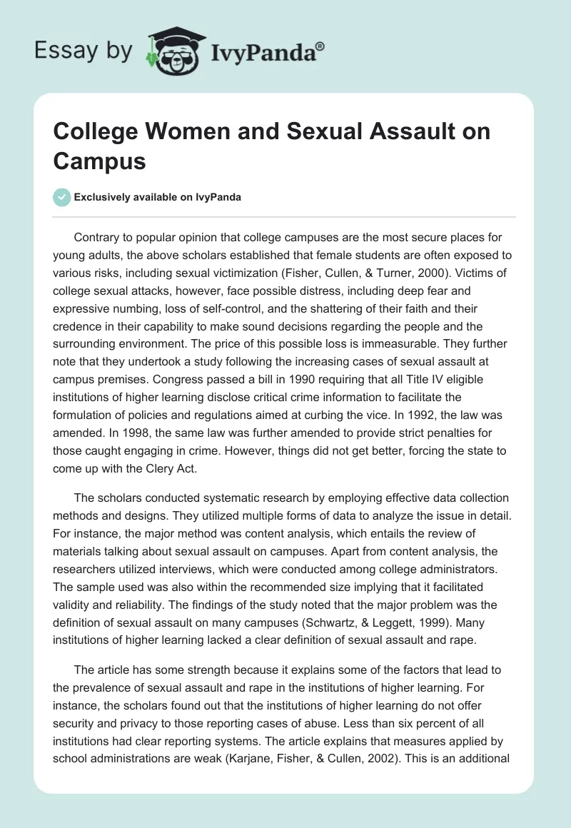 College Women and Sexual Assault on Campus. Page 1