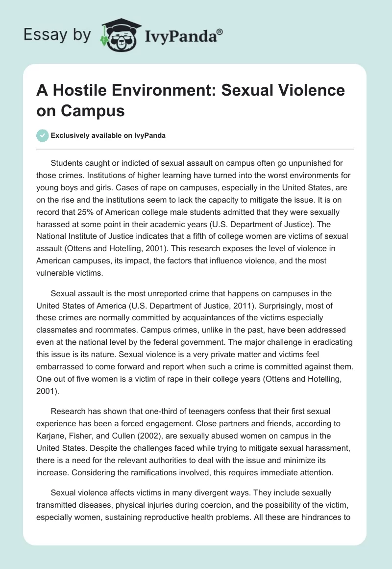 A Hostile Environment: Sexual Violence on Campus. Page 1
