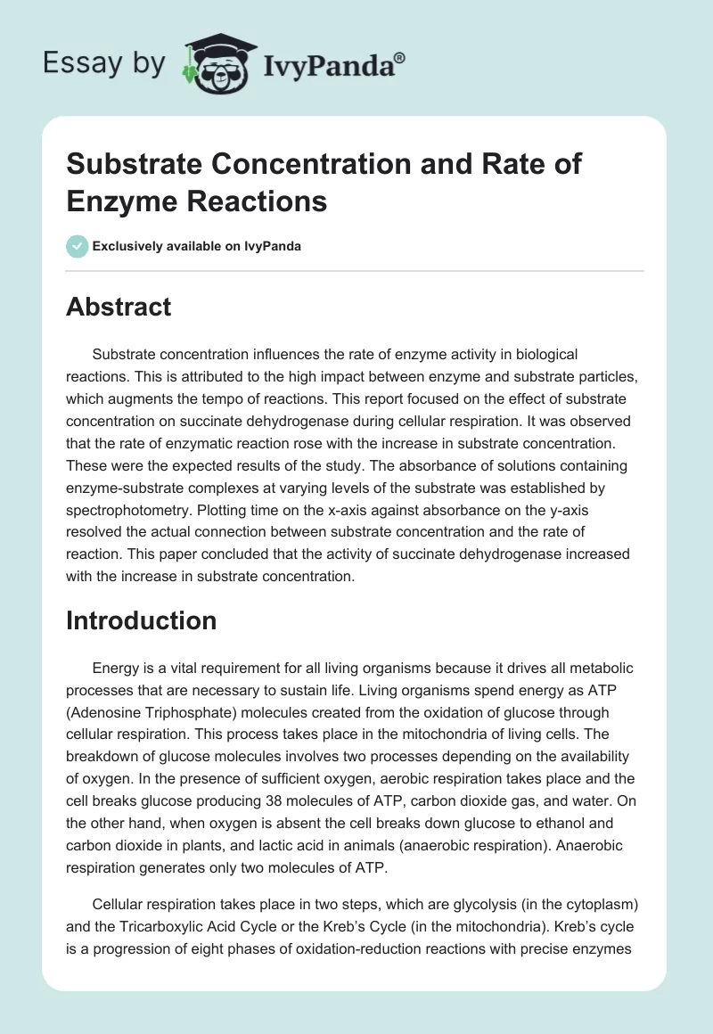 Substrate Concentration and Rate of Enzyme Reactions. Page 1