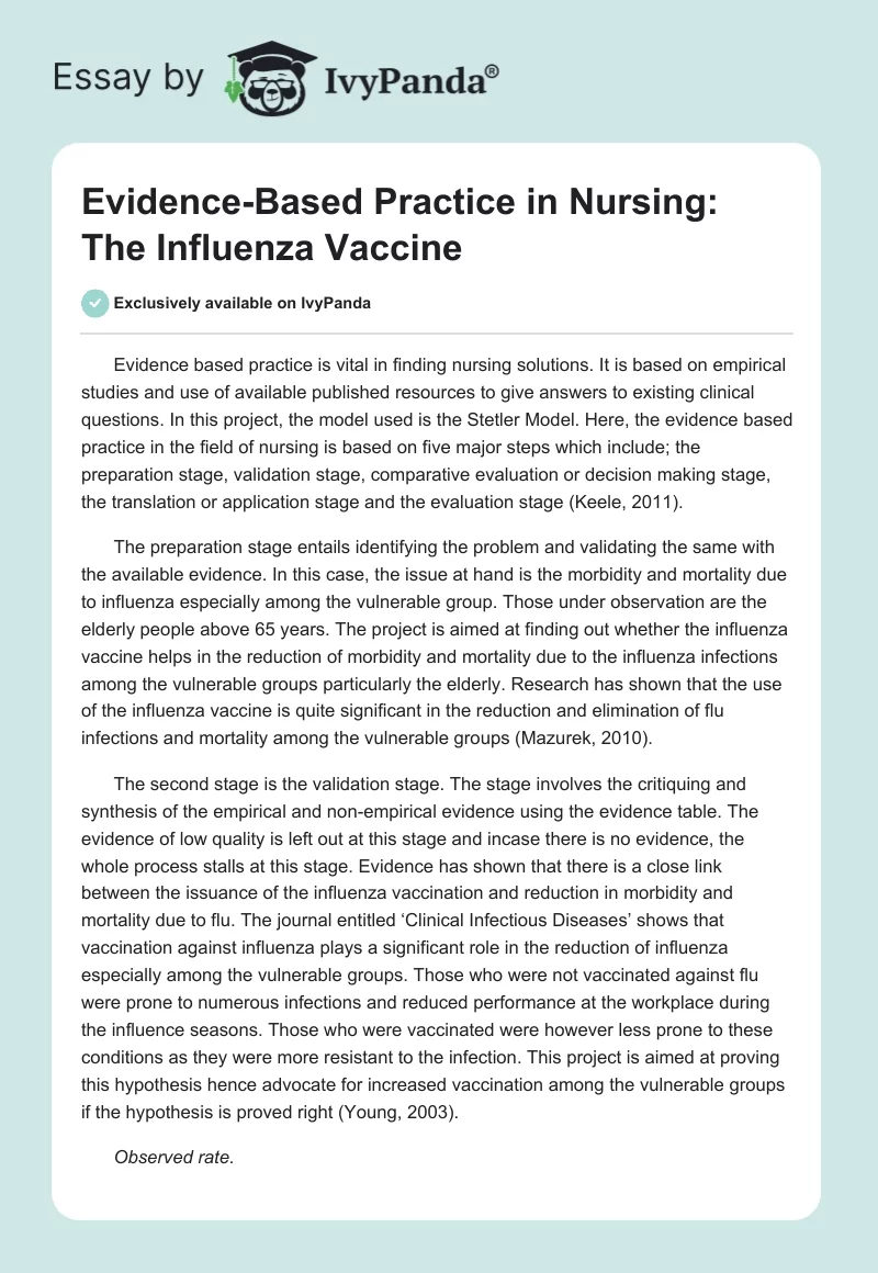 Evidence-Based Practice in Nursing: The Influenza Vaccine. Page 1