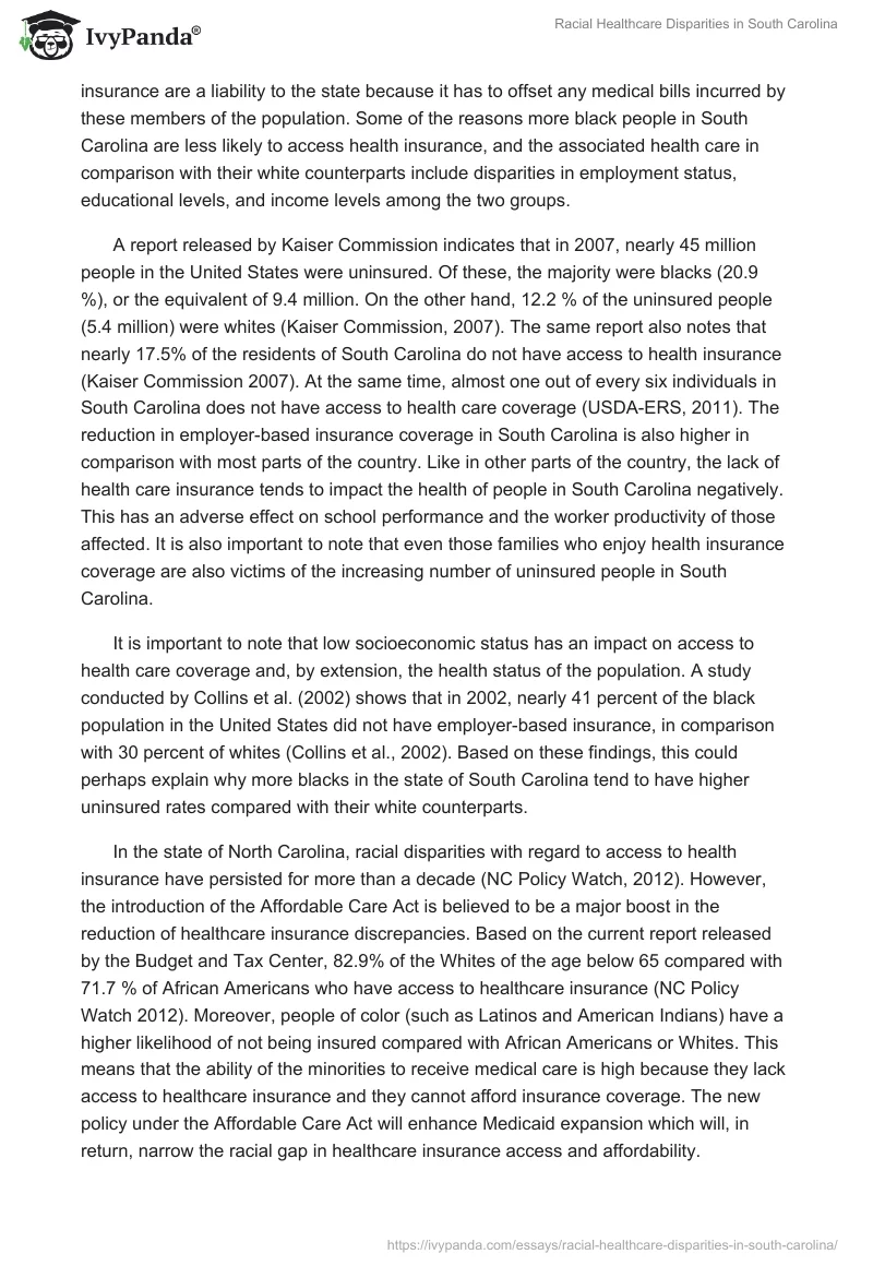 Racial Healthcare Disparities in South Carolina. Page 4