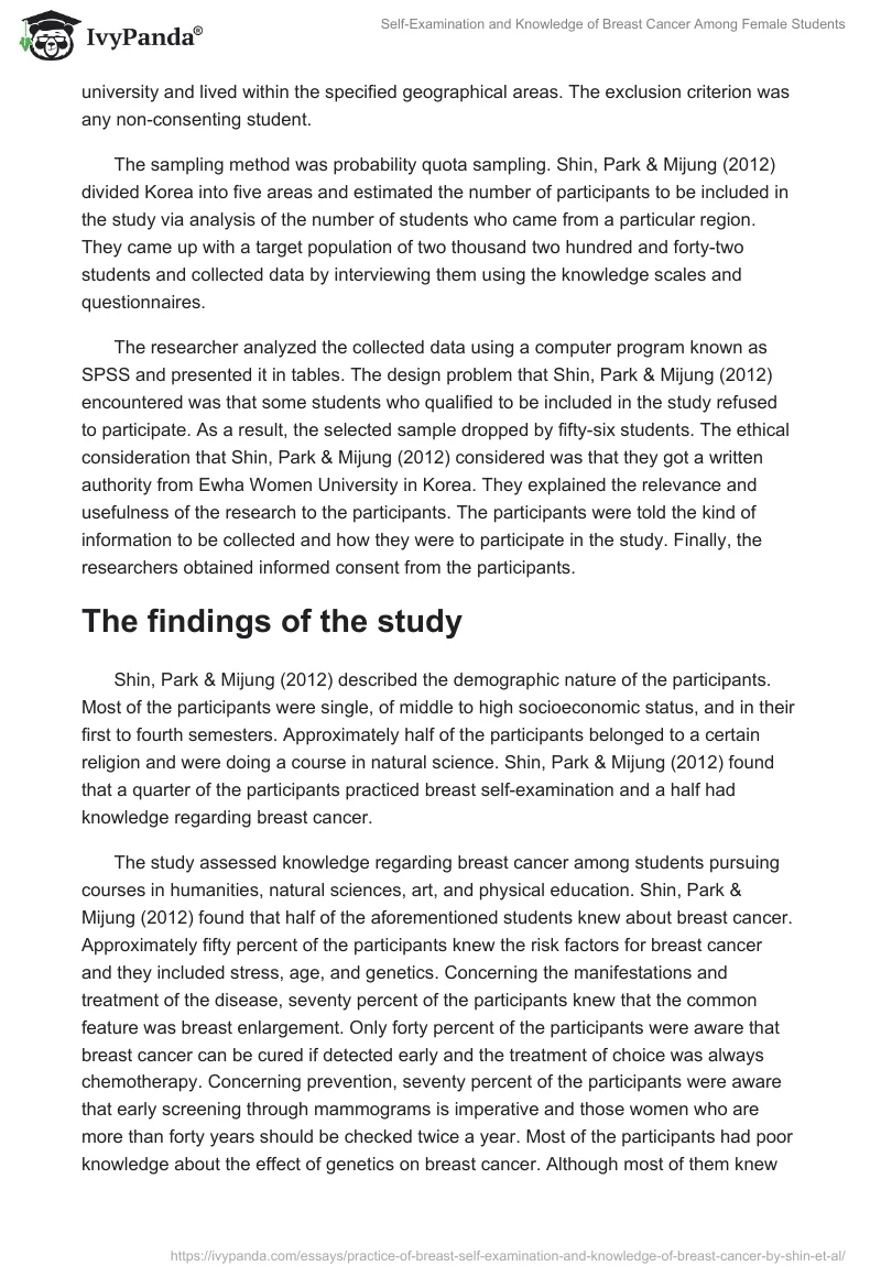 Self-Examination and Knowledge of Breast Cancer Among Female Students. Page 2