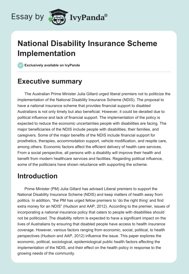 National Disability Insurance Scheme Implementation. Page 1