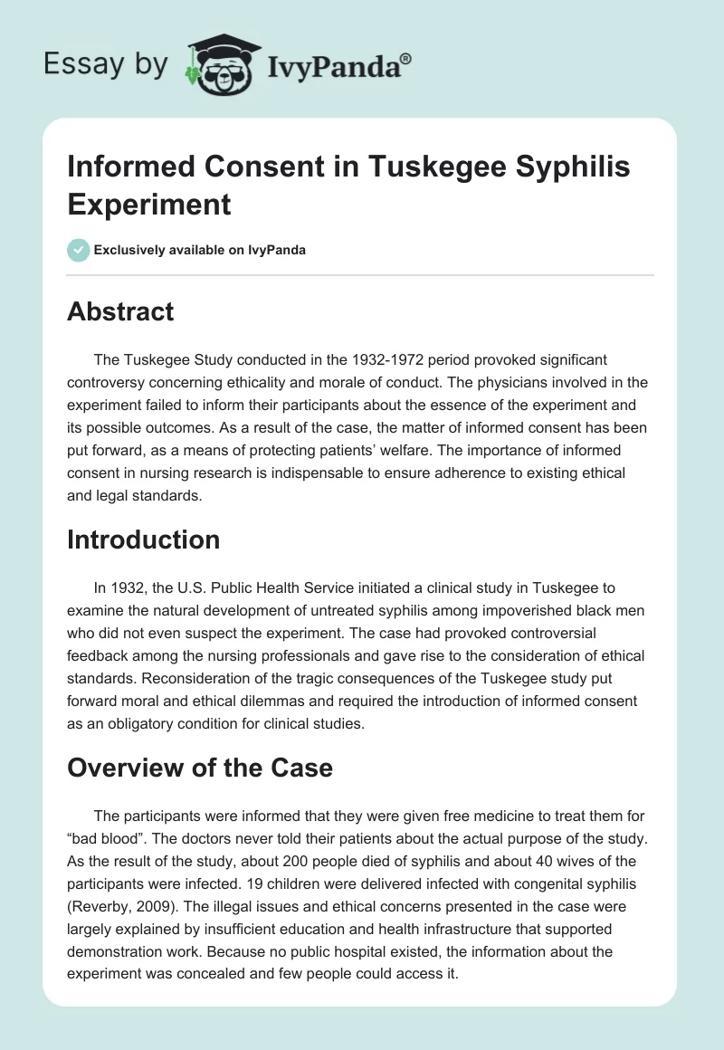 Informed Consent in Tuskegee Syphilis Experiment. Page 1