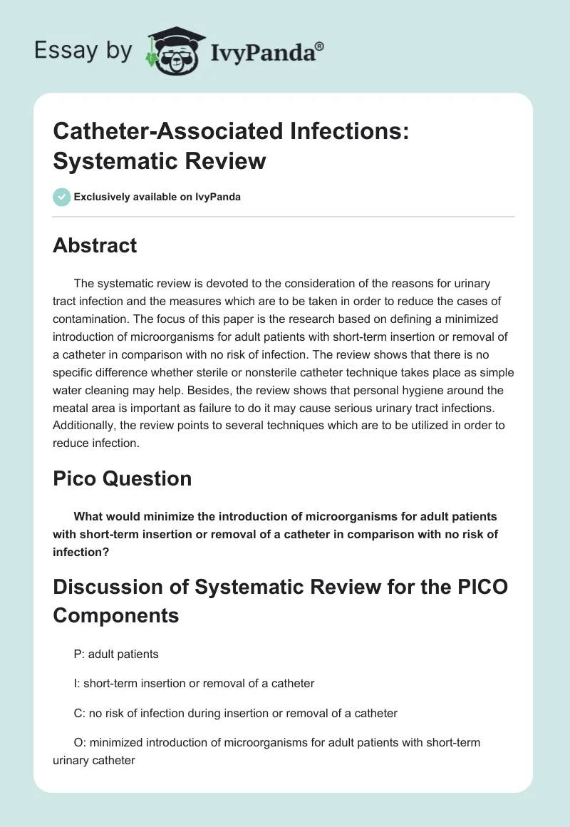 Catheter-Associated Infections: Systematic Review. Page 1