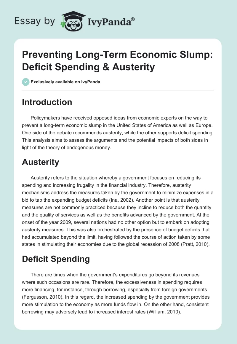 Preventing Long-Term Economic Slump: Deficit Spending & Austerity. Page 1
