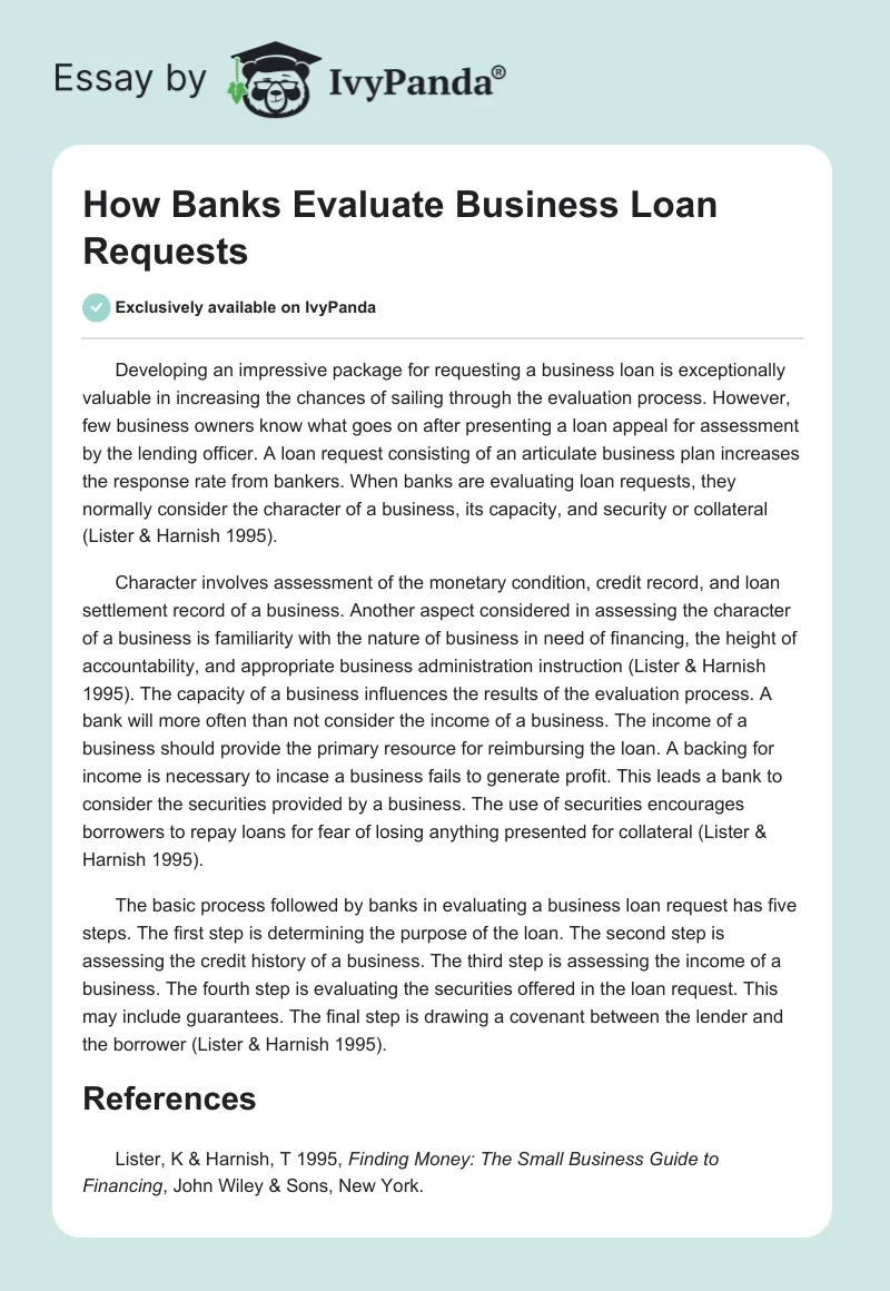 How Banks Evaluate Business Loan Requests. Page 1