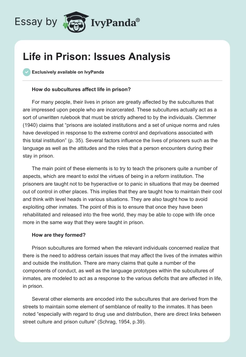 Life in Prison: Issues Analysis. Page 1