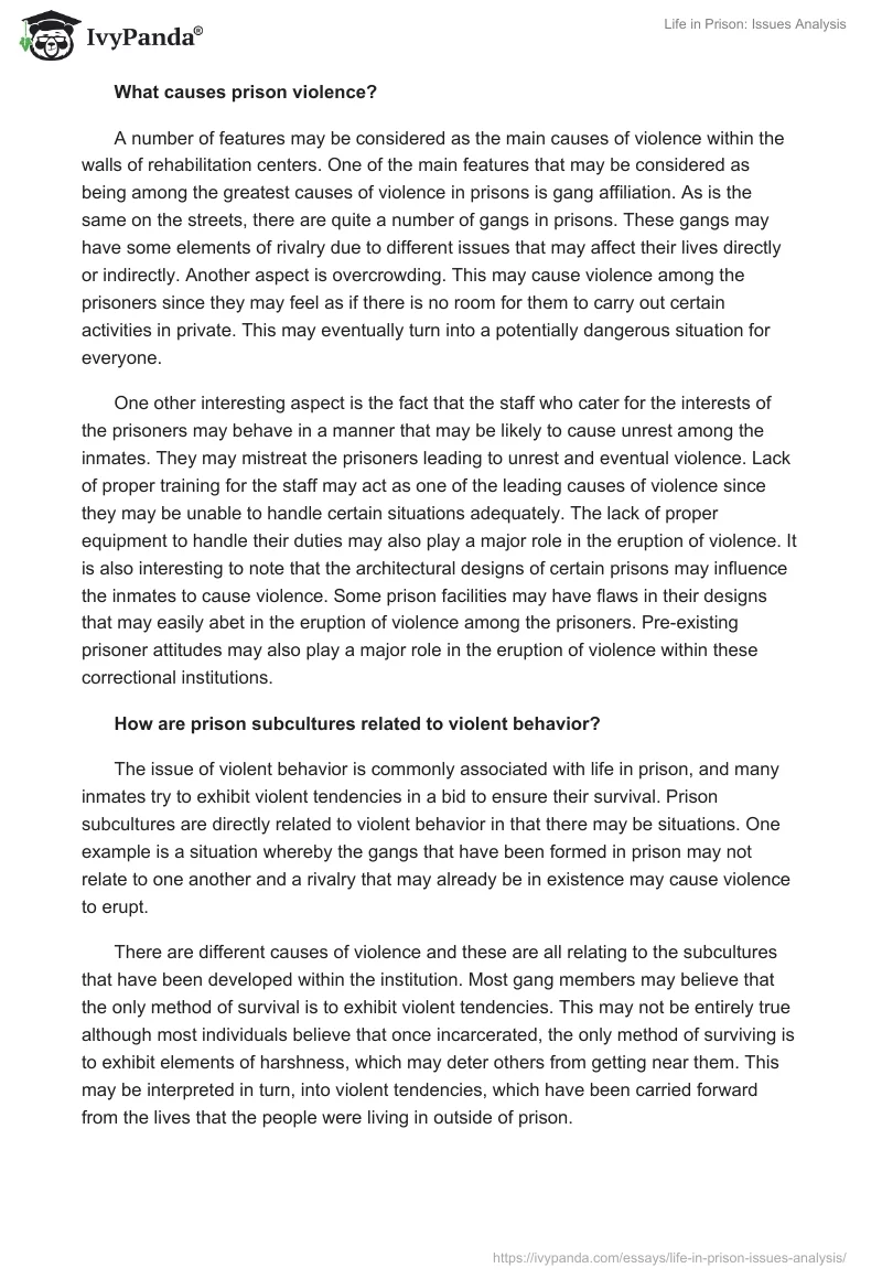 Life in Prison: Issues Analysis. Page 2