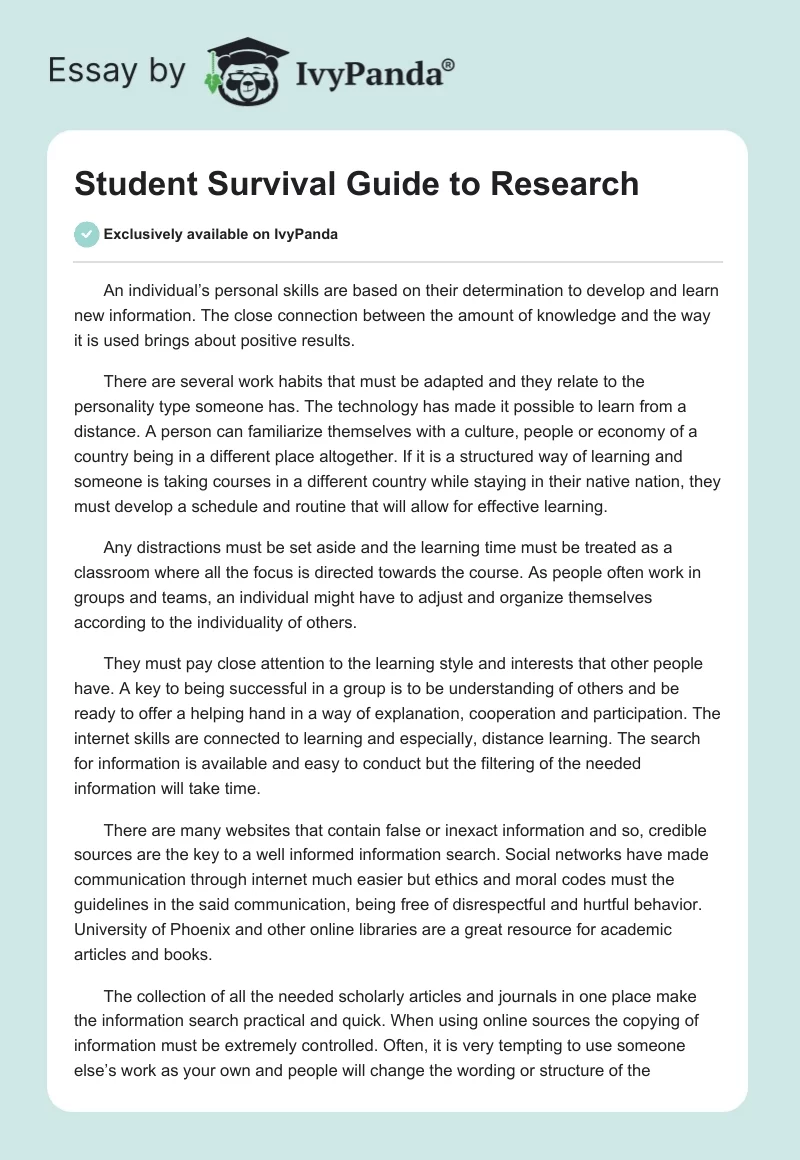 Student Survival Guide to Research. Page 1