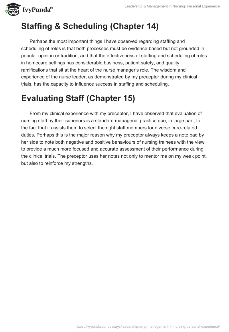 Leadership & Management in Nursing: Personal Experience. Page 3