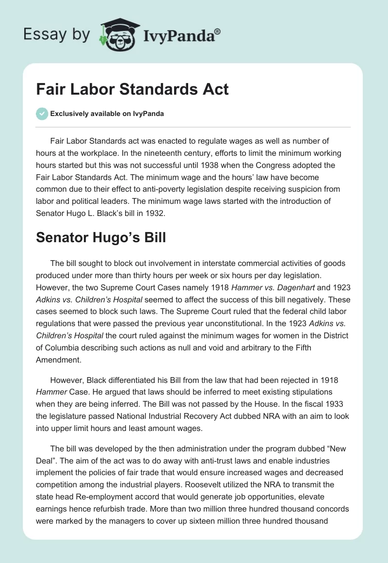 Fair Labor Standards Act. Page 1
