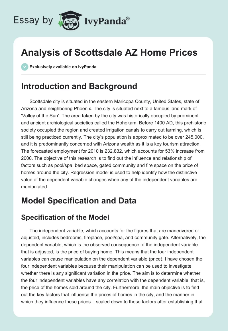 Analysis of Scottsdale AZ Home Prices. Page 1