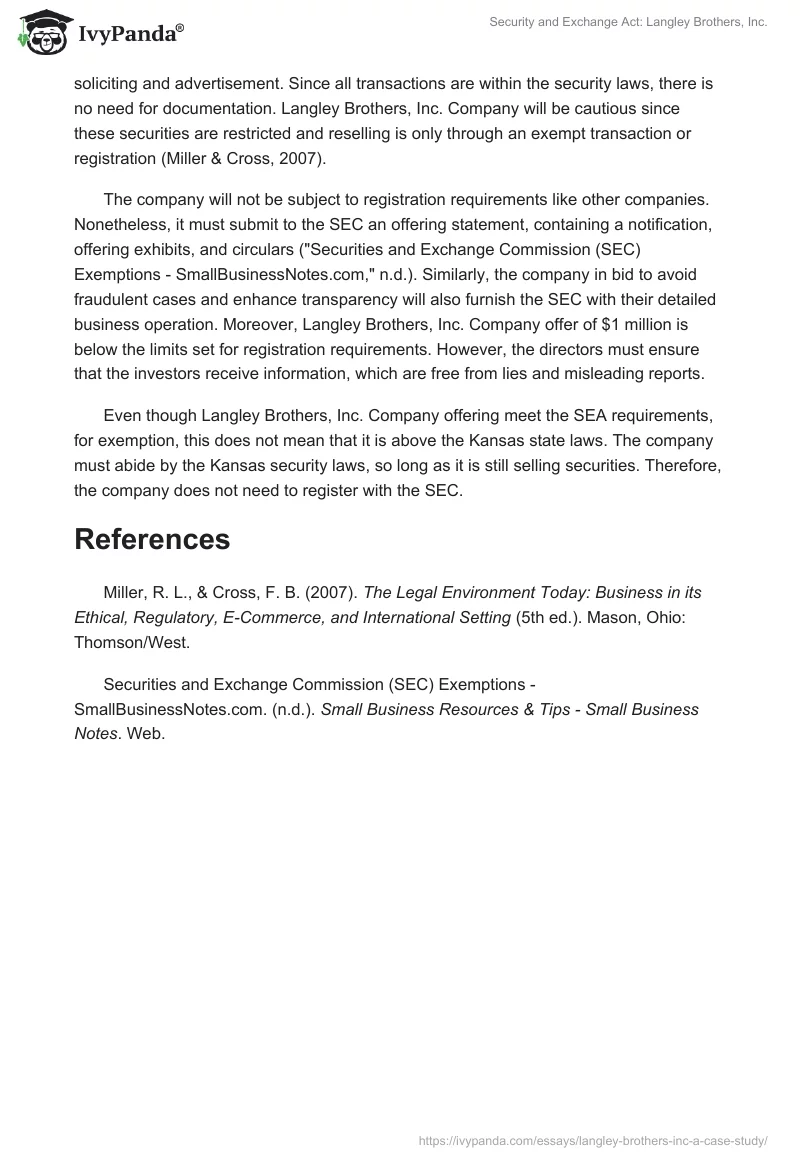 Security and Exchange Act: Langley Brothers, Inc.. Page 2