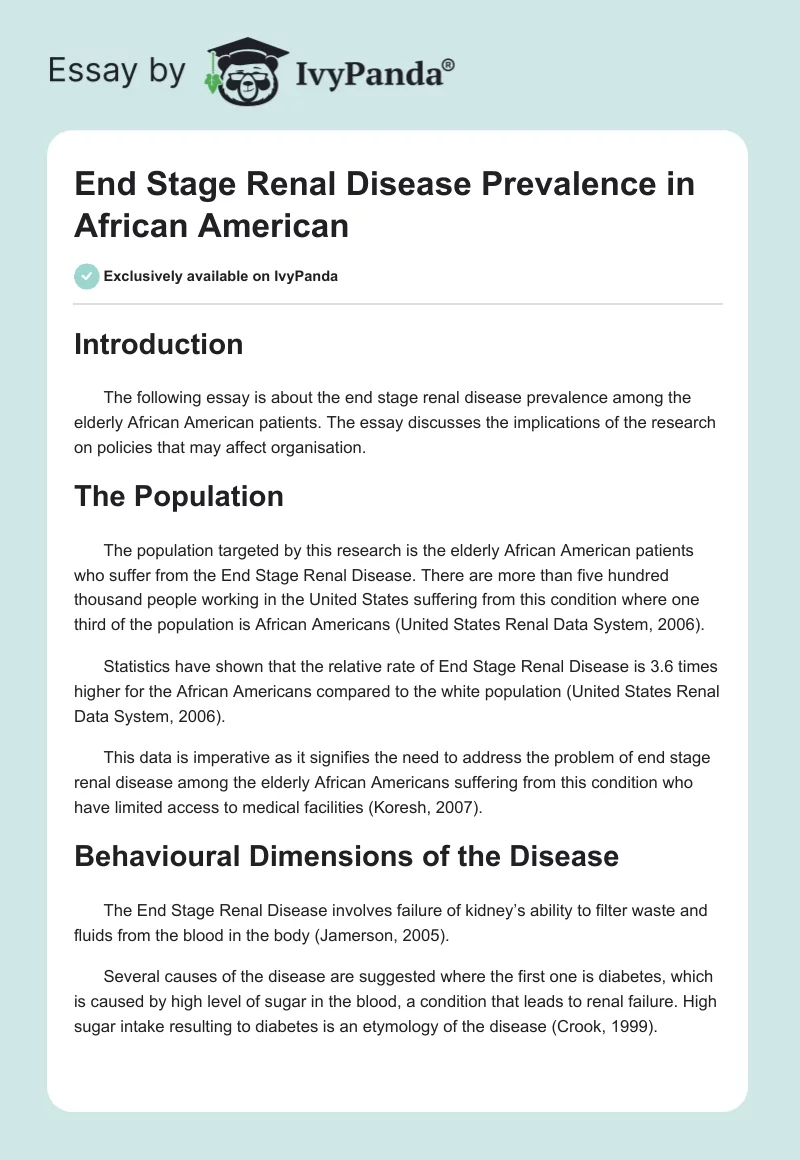 End Stage Renal Disease Prevalence in African American. Page 1