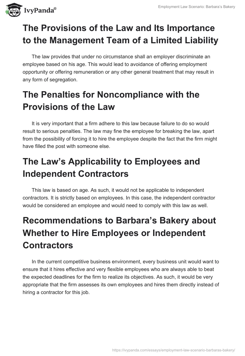 Employment Law Scenario: Barbara’s Bakery. Page 4