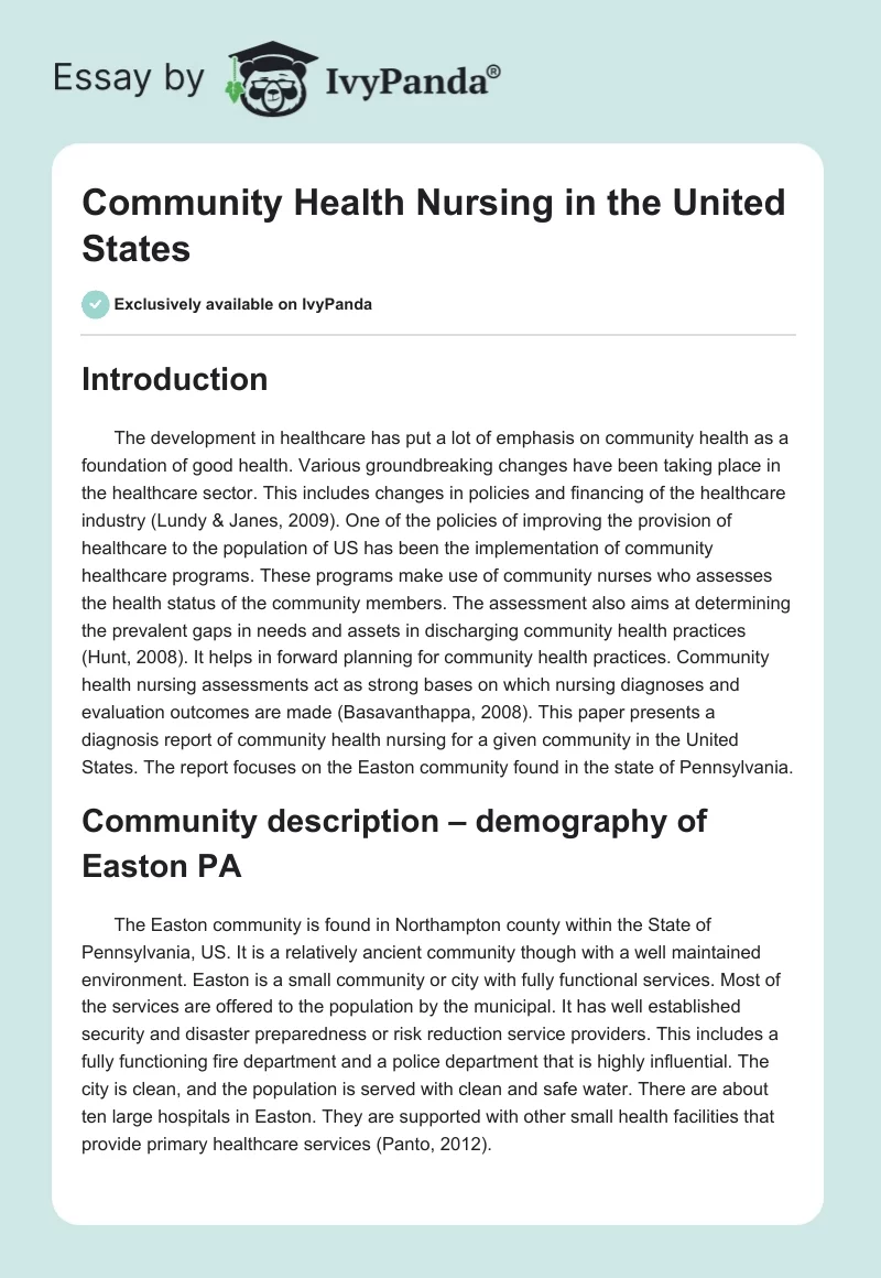 Community Health Nursing in the United States. Page 1