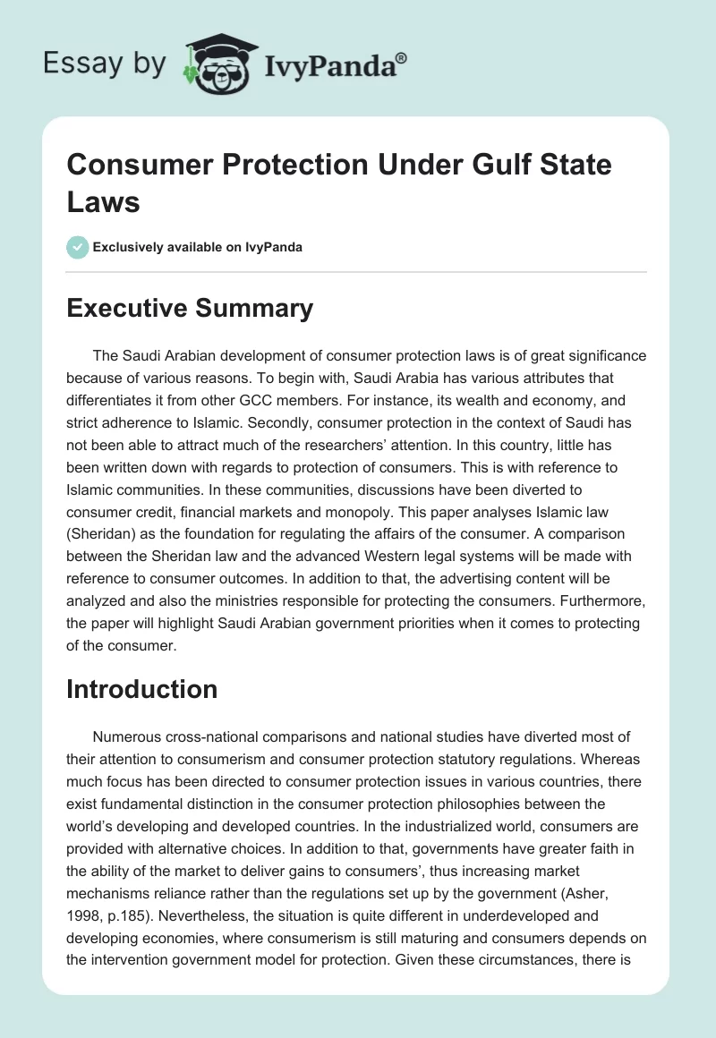 Consumer Protection Under Gulf State Laws. Page 1
