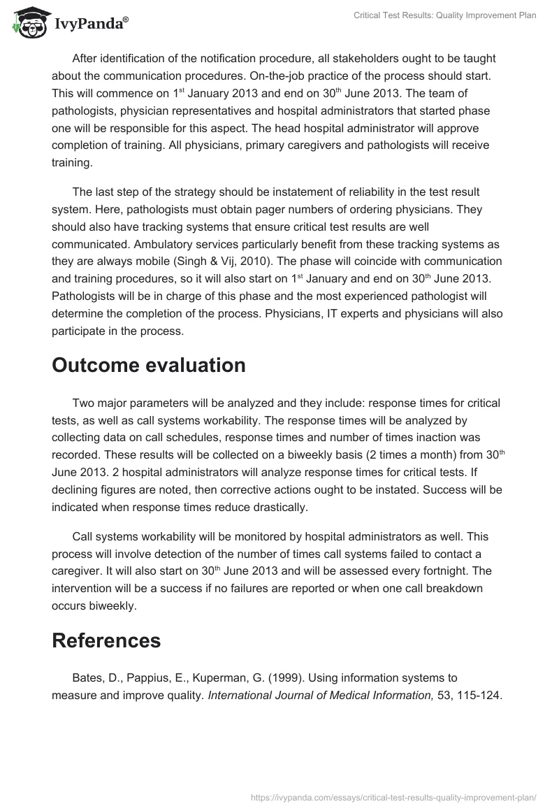 Critical Test Results: Quality Improvement Plan. Page 5