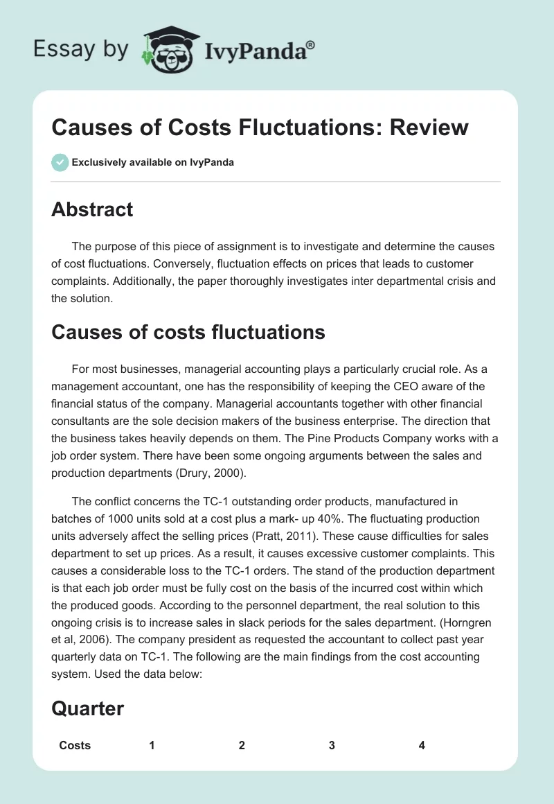 Causes of Costs Fluctuations: Review. Page 1