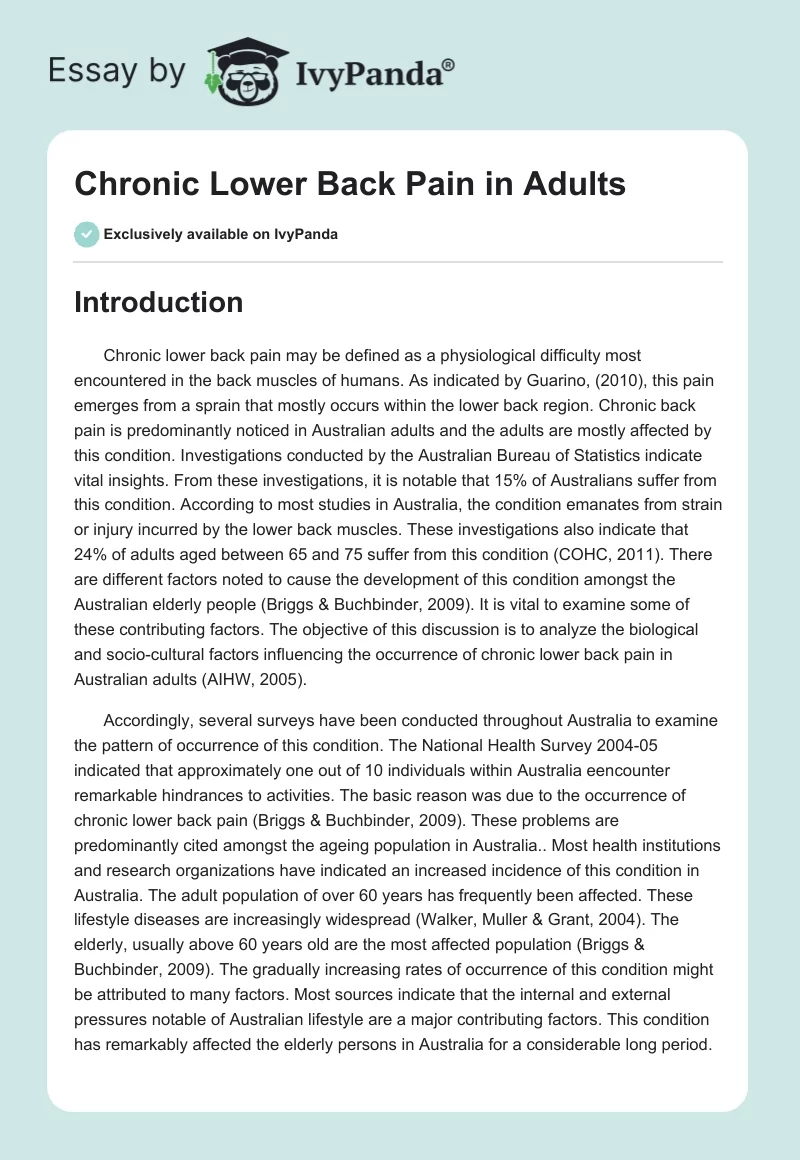 Chronic Lower Back Pain in Adults. Page 1